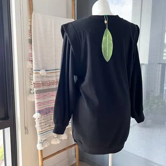 Farm Rio Amazonia Black Long Balloon Sleeves Sweat Dress Women’s Size Medium - Picture 4 of 11